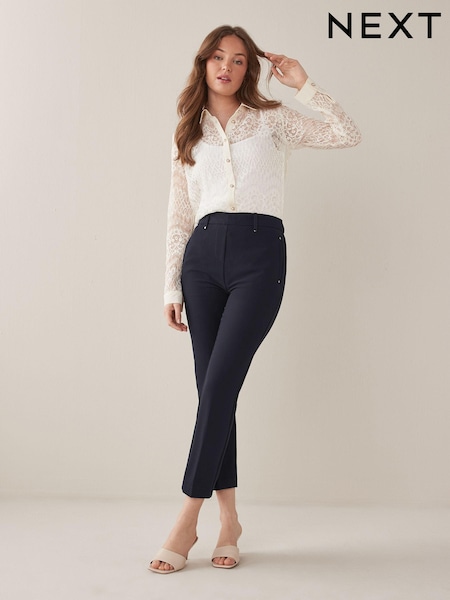 Bleumarin albastru - Tailored Elastic Back Straight Leg Pull On Trousers (A44744) | 98 LEI