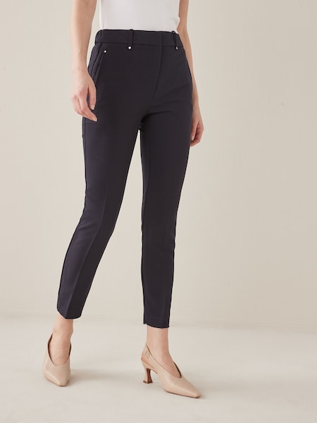 Navy Blue Tailored Elasticated Back Skinny Leg Trousers (A44763) | €5