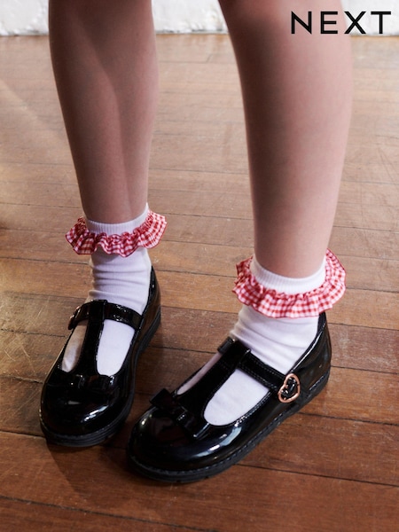 Red 5 Pack Cotton Rich Gingham Ankle School Socks (A45568) | €10 - €11.50