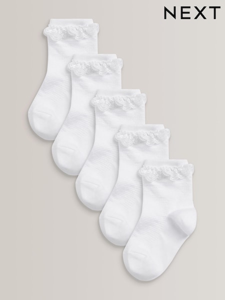 Weiß - 5 Pack Cotton Rich Ruffle Ankle Socks (A45574) | 13 € - 16 €
