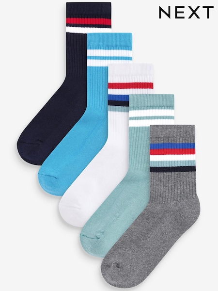 modra/siva Črtasto - Cushioned Footbed Cotton Rich Ribbed Tipped Socks 5 Pack (A46190) | € 6 - € 9