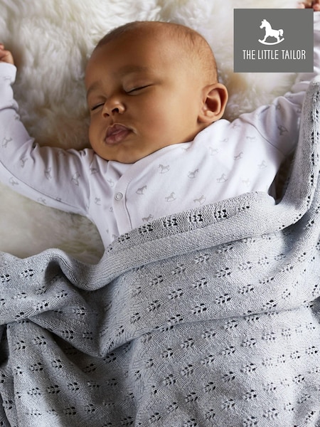 The Little Tailor Grey 100% Cotton Pointelle Baby Blanket (A48115) | $56