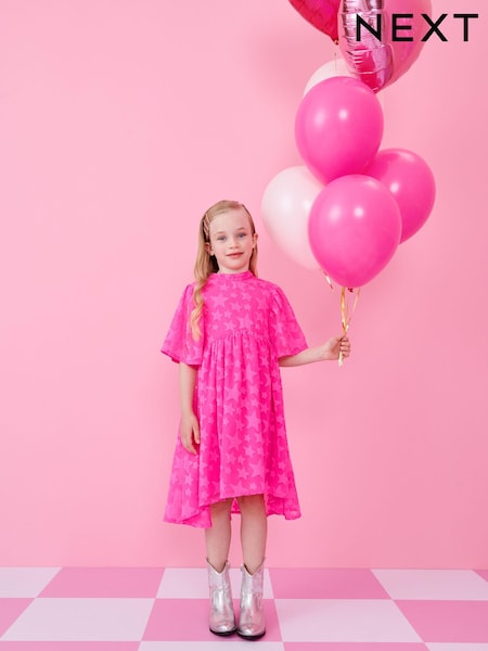 Bright Pink Star Jacquard Party Dress (3-16yrs) (A49417) | AED58 - AED72