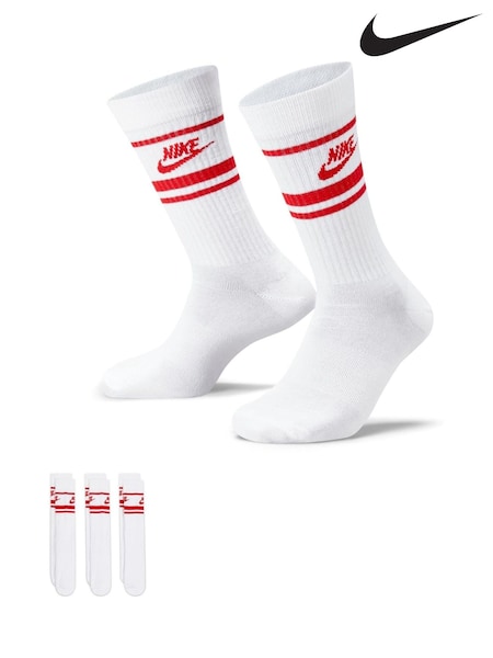 Vit/Röd - Nike Sportswear Everyday Essential White Crew Socks 3 Pack (A52609) | kr360