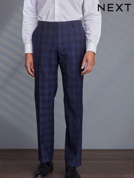 Denim Blue Reguar Fit Signature Empire Mills 100% Wool Check Suit: Trousers (A52967) | €66