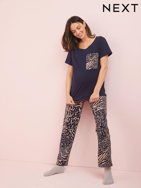 Темно-синий с анималистичным принтом - Maternity 100% Cotton Pyjamas (A53846) | 12 890 тг