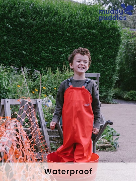 Muddy Puddles Red Rainy Day Waterproof Dungarees (A54815) | SGD 70