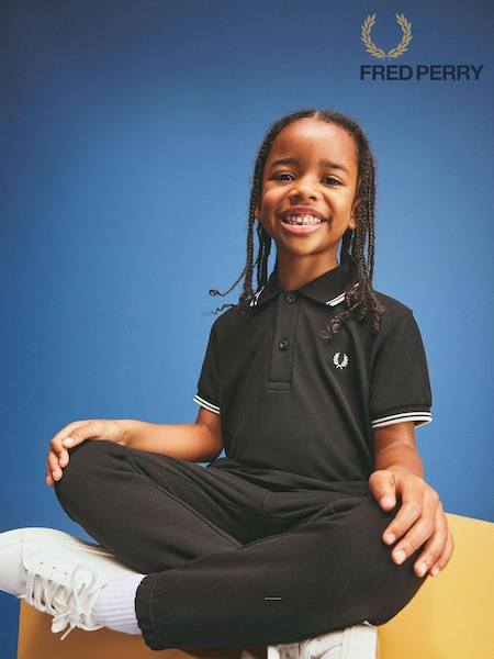 Negru/Alb - Bluză polo Fred Perry Kids cu dungi pe margine (A56218) | 234 LEI - 260 LEI