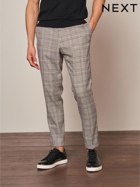 Marron taupe à carreaux - Slim fuselés - Pantalons à carreaux bordé (A56895) | € 9