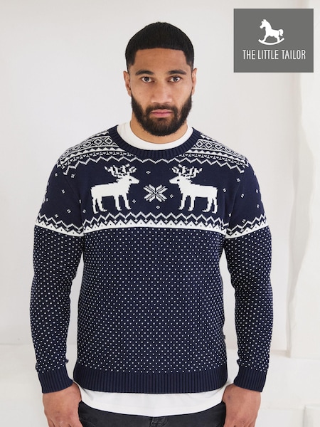 Темно-синій - The Little Tailor Mens Різдво 100% Cotton Reindeer візерунок фер-айл джемпери (A58803) | 2 944 грн