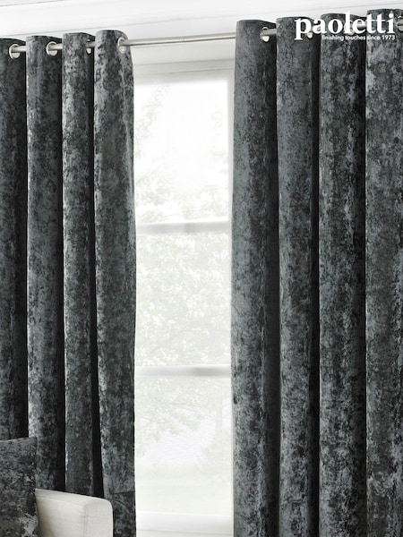 Riva Paoletti Pewter Grey Verona Crushed Velvet Eyelet Curtains (A59943) | €125