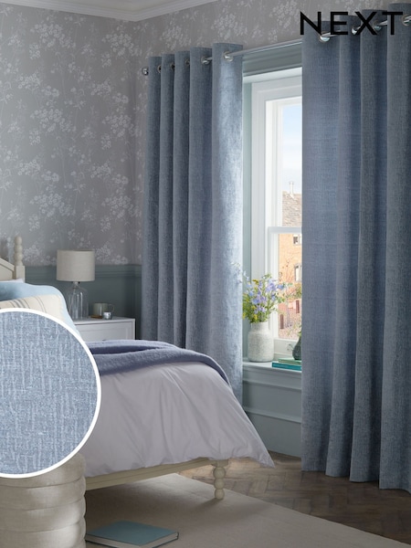 Blue Denim Heavyweight Chenille Eyelet Lined Curtains (A60141) | €33 - €86