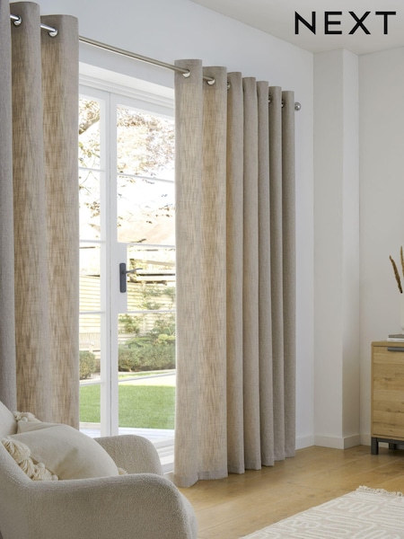 Natural Fine Bouclé Eyelet Lined Curtains (A60151) | €31 - €79