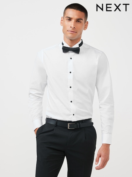 White Slim Fit Single Cuff Dress Shirt and Bow Tie Set (A60385) | €6
