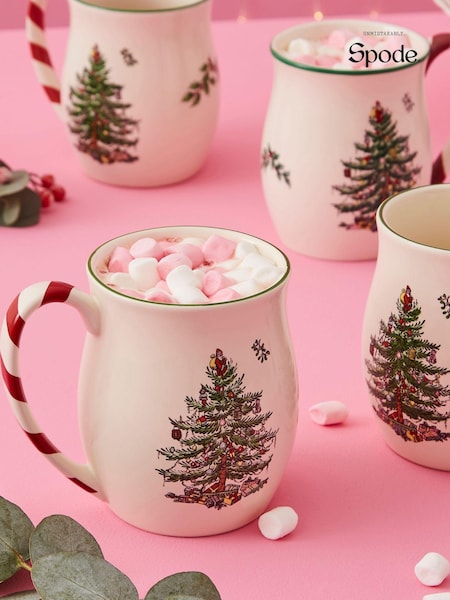 Spode Set of 4 White Christmas Tree Mugs with Peppermint Handles (A60534) | €76