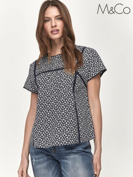 M&Co Petite Blue Broderie Top (A61829) | 13 €