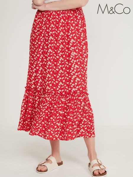 M&Co Red Crinkle Tier Midi Skirt (A61836) | €13