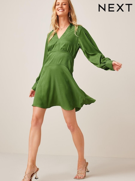 Оливково-зеленые - Satin Jacquard Mini Dress (A61876) | €15