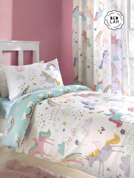 Bedlam White/Green Rainbow Unicorn Duvet Cover and Pillowcase Set (A62337) | $29 - $32