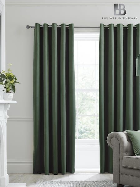 Laurence Llewelyn-Bowen Green Montrose Velvet Blackout Thermal Eyelet Curtains (A62931) | $58 - $152