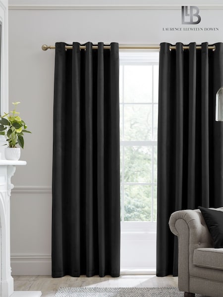 Laurence Llewelyn-Bowen Black Montrose Velvet Blackout Thermal Eyelet Curtains (A62932) | $58 - $152