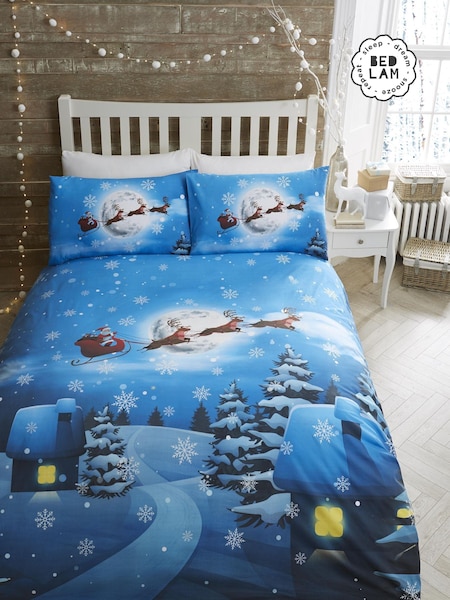 Bedlam Blue Santa Glow in the Dark Christmas Duvet Cover and Pillowcase Set (A62939) | €25 - €34