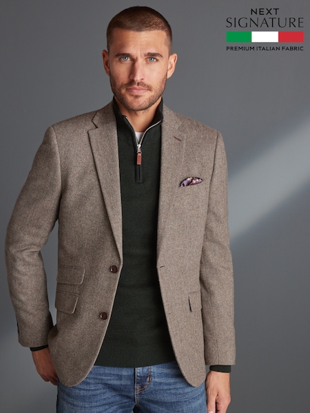 بني فاتح - Nova Fides Signature Herringbone Wool Blazer (A62990) | ‏295 د.إ.‏