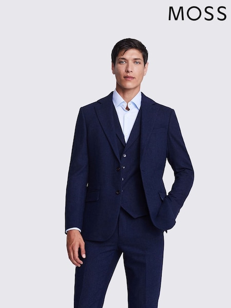MOSS Ink Blue Tailored Fit Herringbone Suit Jacket (A64264) | €228