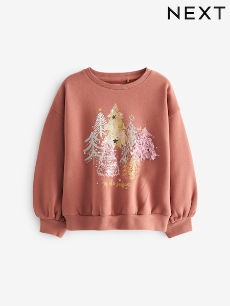 Rust Brown Sequin Christmas Sweatshirt Jumper (3-16yrs) (A64623) | € 8 - € 11