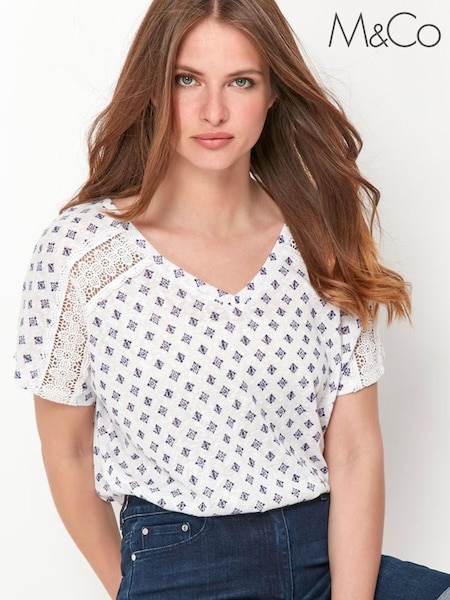 M&Co Petite Natural Tile Print Top (A65582) | 9 €