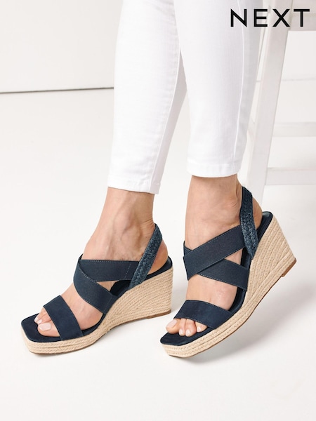 Navy Blue Regular/Wide Fit Forever Comfort® Elasticated Cross-Over Espadrille Wedges (A66744) | €8
