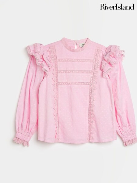 River Island Pink Girls 100% Cotton Dobby Blouse (A67839) | kr286 - kr371