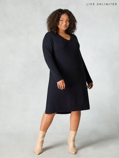Live Unlimited Black Knitted V-Neck Dress (A68146) | €53
