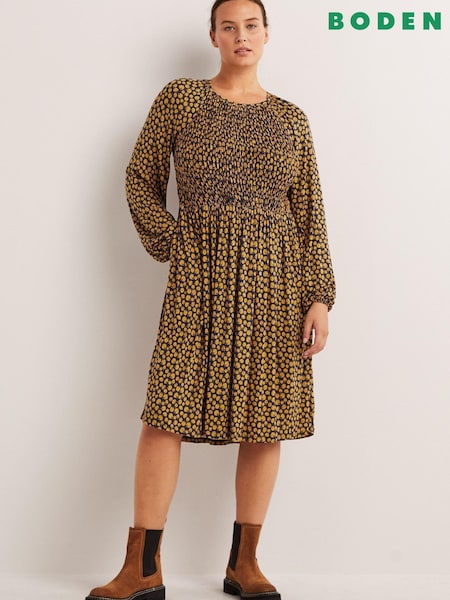 Boden Brown Smocked Bodice Jersey Dress (A69045) | €54