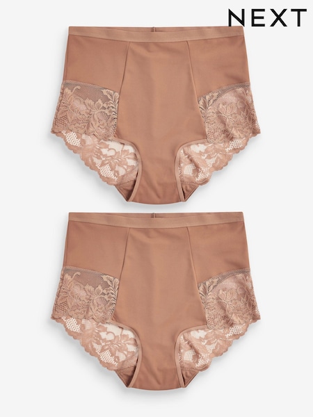 Nude Caramel - Imprimeu Modelare abdomen Dantela Spate Brazilian Knickers 2 Set (A69641) | 141 LEI