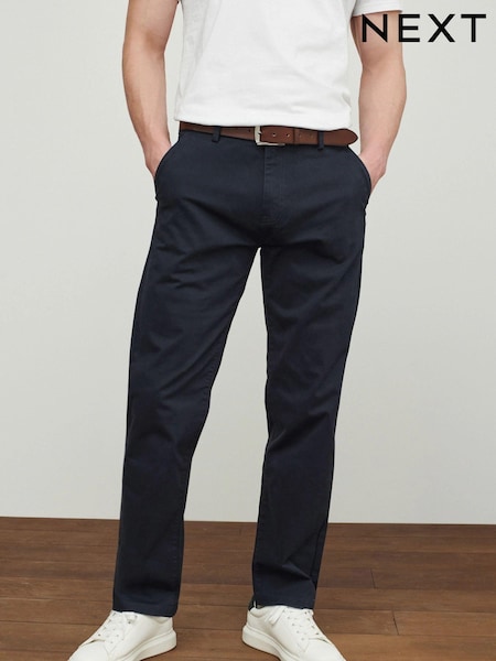 Navy KÉK - Straight Fit - Belted Soft Touch Chino Trousers (A69644) | 15 610 Ft