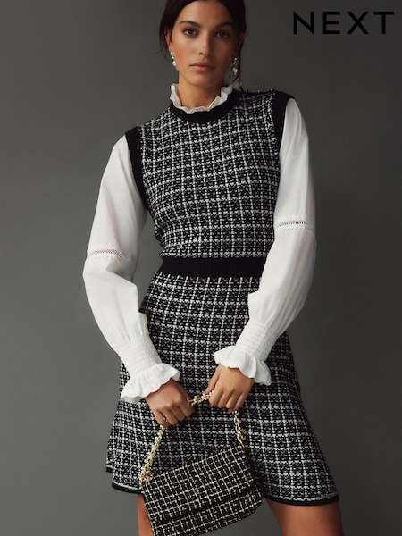 Black Knitted Tweed Pinafore Dress Layer (A71175) | €29