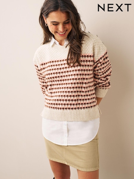 Ecru Cream Stripe Gem Button Layer Jumper (A71240) | €12