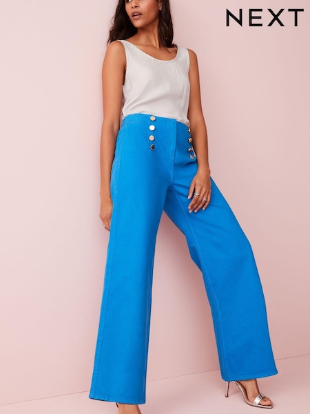 Синий кобальт - Gold Button Detail Smart Wide Leg Jeans (A71749) | €25