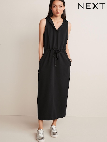 črna - Sleeveless Open Neck Tie Waist Hoodie Dress (A72211) | € 16