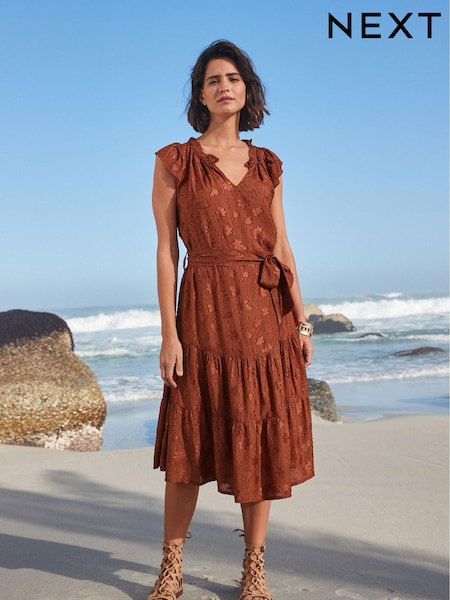 Rust Brown Embroidered Midi Dress (A72360) | €23