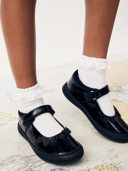 Black Butterfly Detail Standard Fit (F) Junior Leather School Mary Jane Shoes (A73336) | €45 - €54