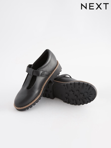 Black Standard Fit (F) Leather School T-Bar Shoes (A73411) | €14 - €17.50