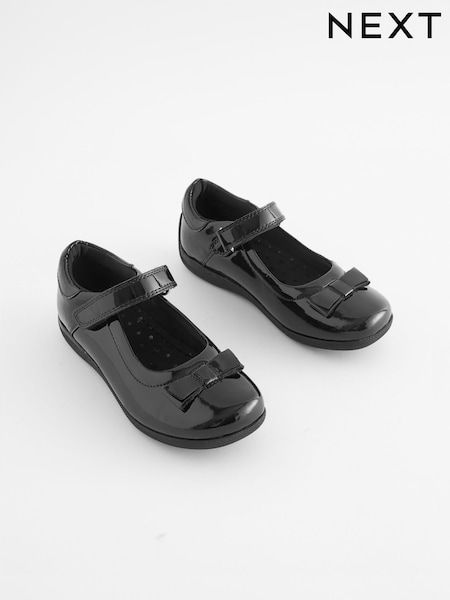 Black Patent Wide Fit (G) School Leather Junior Bow Mary Jane Shoes (A73413) | €33 - €42