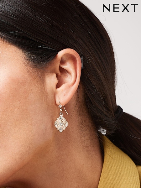 Gold Tone Vintage Pearl And Sparkle Drop Earrings (A73487) | 54 QAR