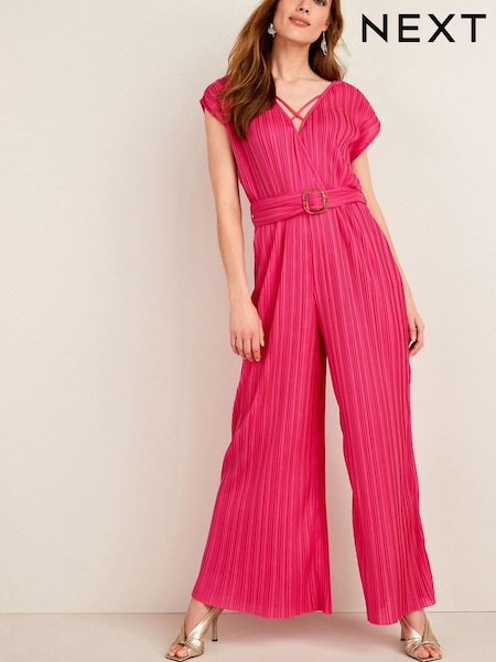 Pink Plissé Belted Jumpsuit (A73638) | € 18