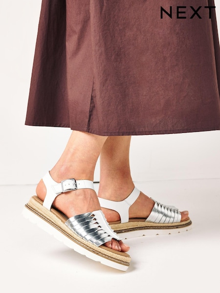 White/Silver - Forever Comfort® Leather Twist Flatform Sandals (A73671) | € 20