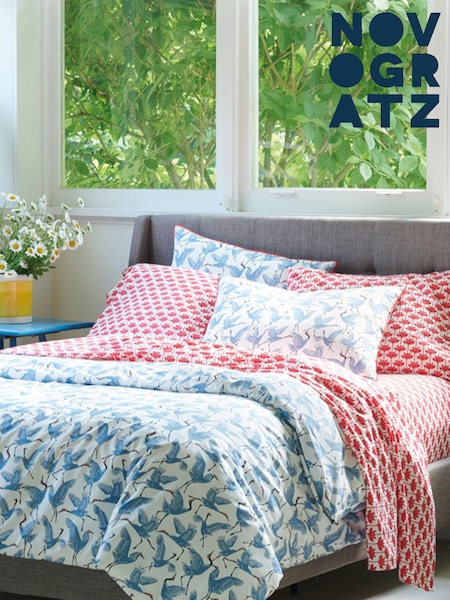 Novogratz Blue Family of Cranes 100% Cotton Duvet Cover and Pillowcase Set (A73754) | $69 - $137