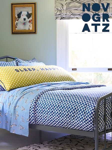 Novogratz Blue Petite Painted Check 100% Cotton Duvet Cover and Pillowcase Set (A73755) | 198 QAR - 396 QAR