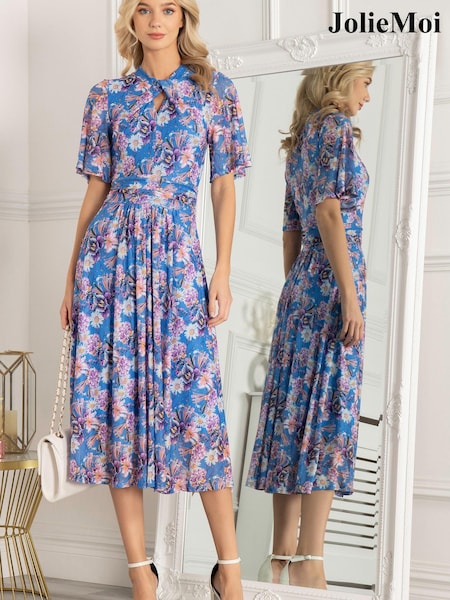 Jolie Moi Blue Danika Keyhole Neck Mesh Dress (A73914) | €26